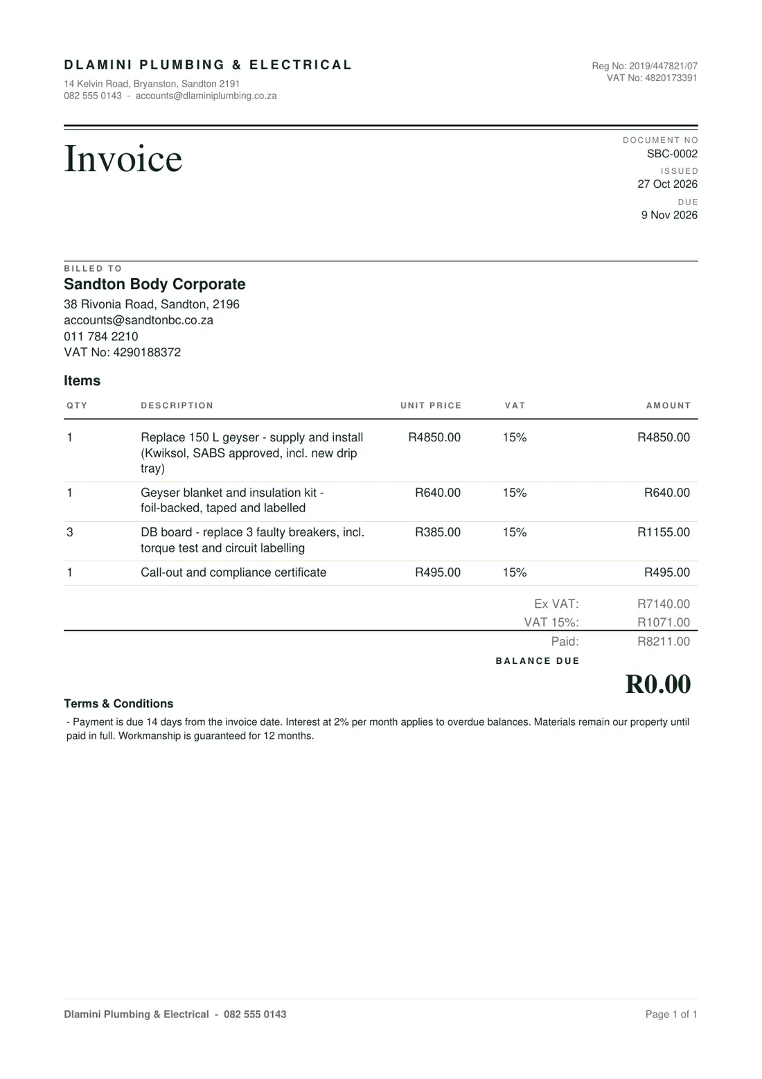 A Letterpress style Torin tax invoice